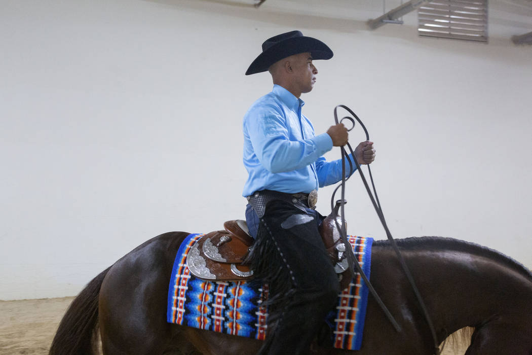 Reining expert Matt Mills at the South Point Arena in Las Vegas on Friday, Aug. 16, 2019. Mills ...