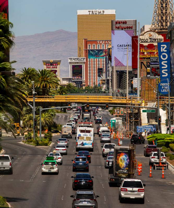 An RTC bus drives up the Strip north of the MGM Grand on Tuesday, Aug. 13, 2019 in Las Vegas. ( ...