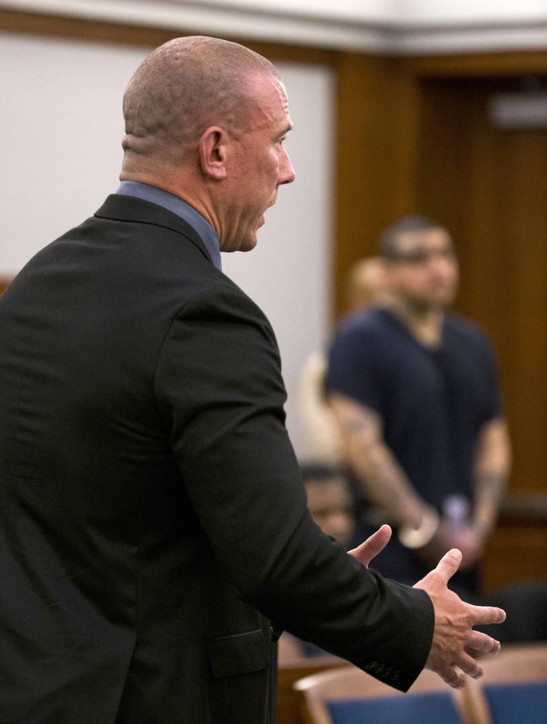 Defense attorney Dan Gilliam speaks on behalf of his client Andrew Arevalo during sentencing at ...