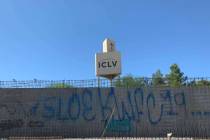 A wall on a portion of the under-construction Summerlin Parkway pedestrian bridge was hit by va ...