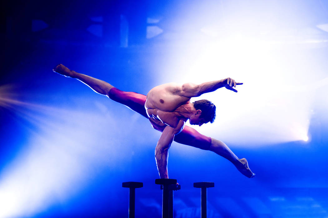 The Mayor, hand balancer Pavel Stankevich, is shown during a performance of "Atomic Saloon Show ...