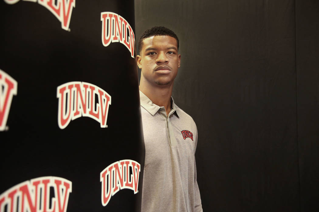 UNLV linebacker Javin White takes a portrait during the Mountain West Conference at Green Valle ...