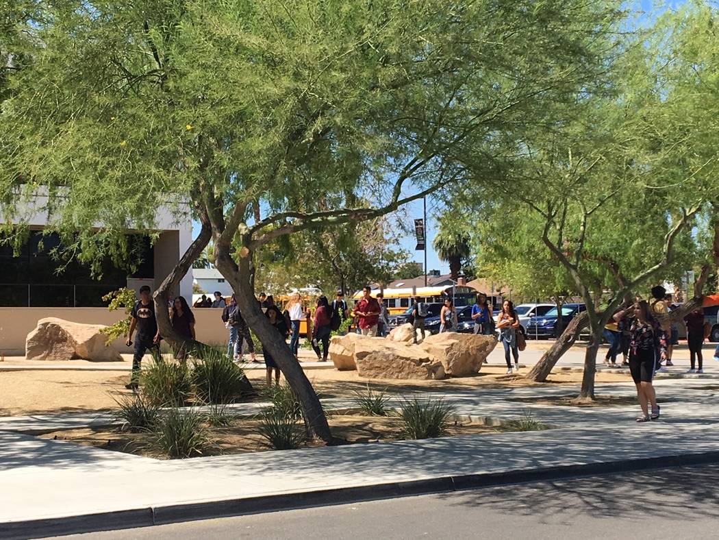 Students were released early from Chaparral High School in Las Vegas after a power outage at th ...