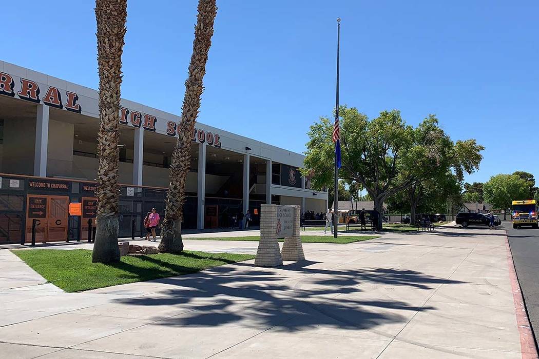 Students are being released from Chaparral High School in Las Vegas after a power outage at the ...