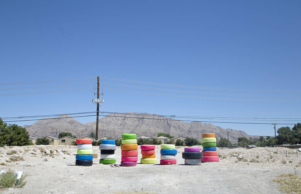 Seven Magic Tires art installation created by Ramiro Gomez and Justin Favela is seen in Las Veg ...