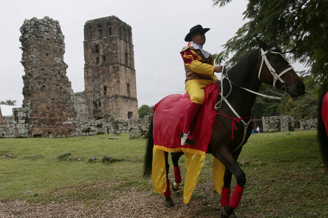 A man dressed as old colonial Spaniard rides a horse during the activities celebrating the 500 ...