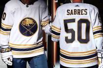 The Buffalo Sabres released photos of the team's new 50th anniversary sweaters for the 2019-20 ...