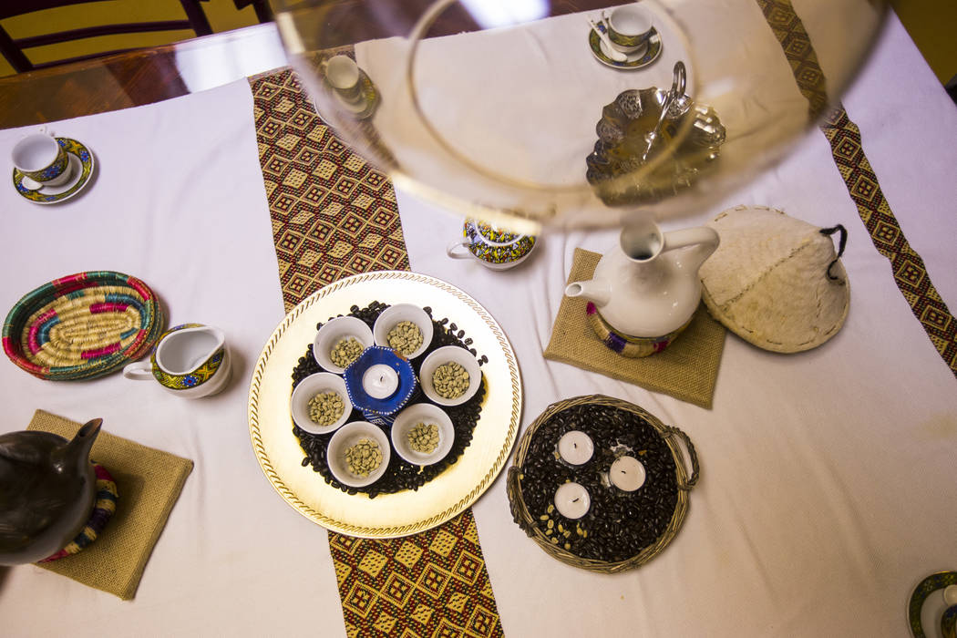 A room set for a traditional Ethiopian coffee ceremony at Java Tree at Flamingo Road and Decatu ...