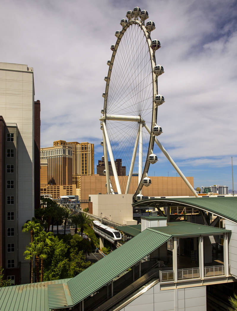 A train arrives at the Flamingo/Caesars Palace Station along the Las Vegas Monorail system on S ...