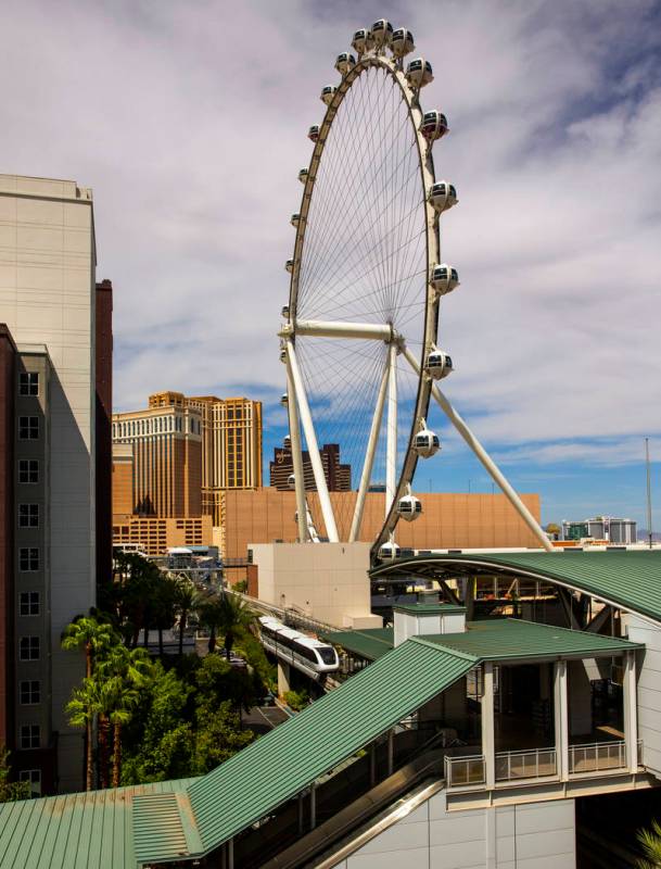 A train arrives at the Flamingo/Caesars Palace Station along the Las Vegas Monorail system on S ...