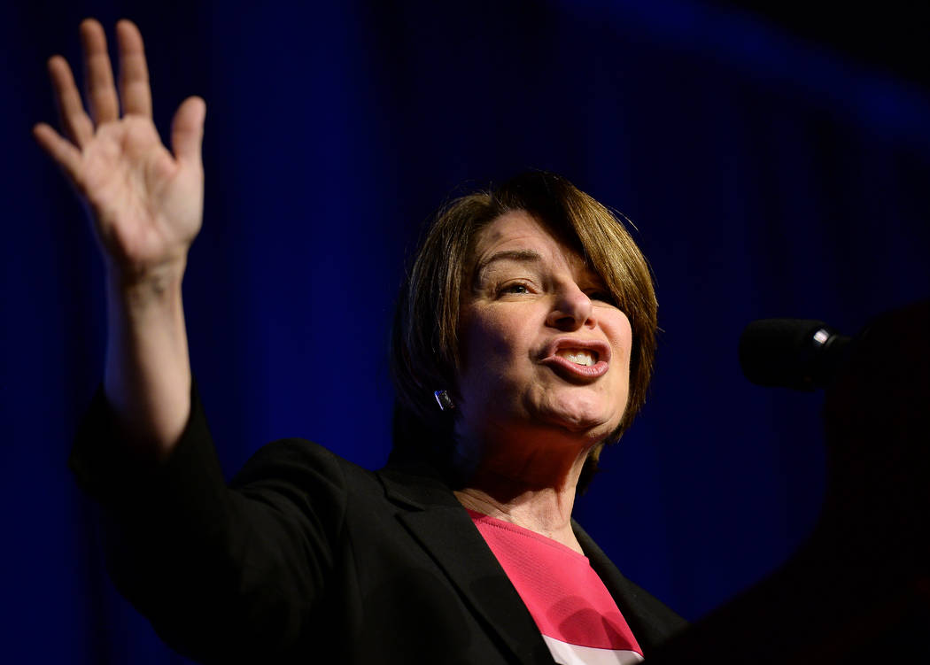 Democratic presidential candidate Sen. Amy Klobuchar, D-Minn., speaks at the International Asso ...