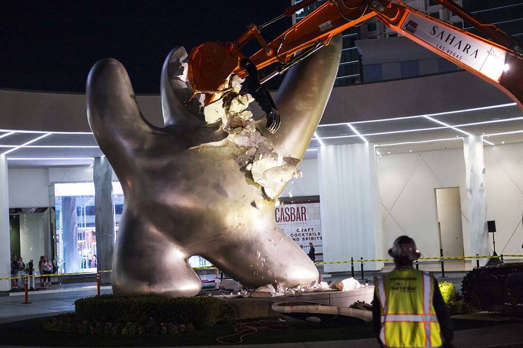 The "Sam by Starck" statue at the SLS Las Vegas is demolished ahead of the resort's t ...