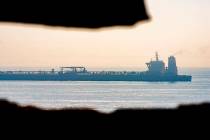 A view of the Grace 1 supertanker stands off the coast of the British territory of Gibraltar, F ...