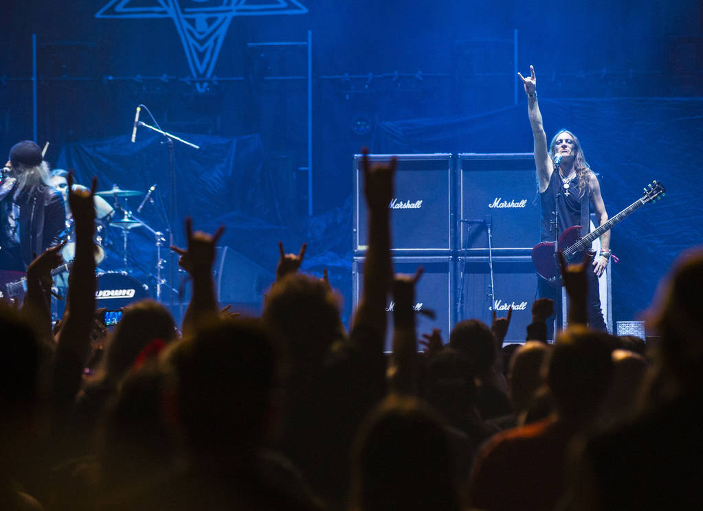 Andre Mathieu, of Triumph of Death, performs at the Mandalay Bay Events Center during the Psych ...