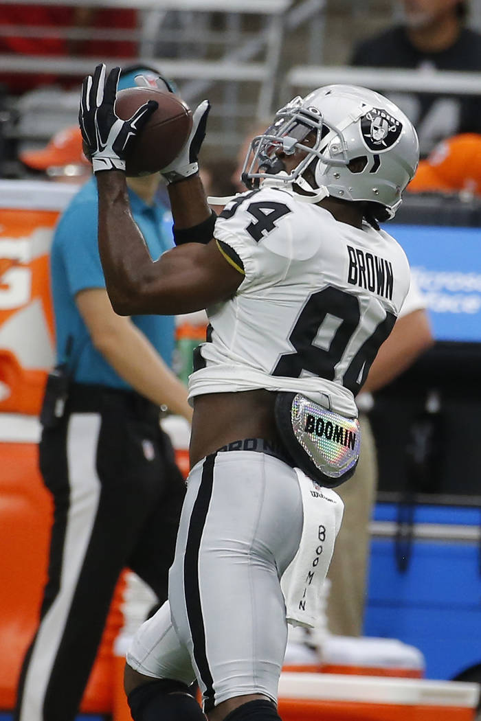 Oakland Raiders wide receiver Antonio Brown (84) during an an NFL preseason football game again ...