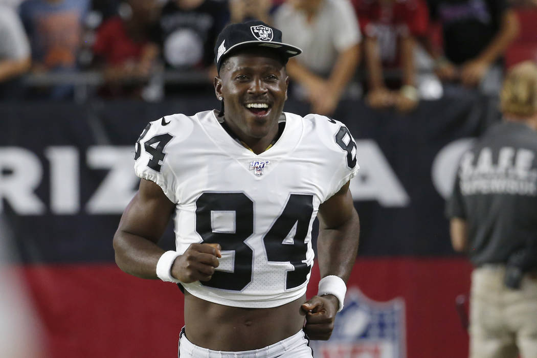 Oakland Raiders wide receiver Antonio Brown (84) during an an NFL preseason football game again ...