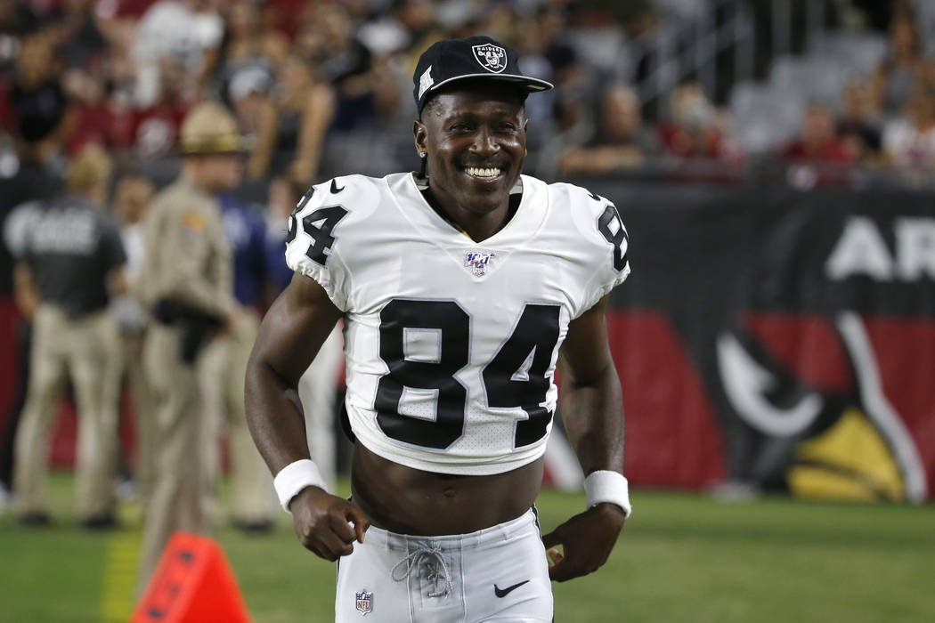 Oakland Raiders wide receiver Antonio Brown (84) during an an NFL preseason football game again ...