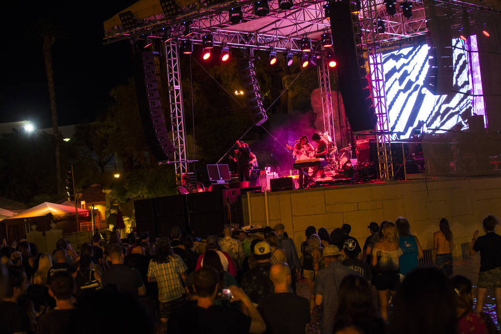 The Black Angels perform at the beach stage during the Psycho Las Vegas music festival at Manda ...