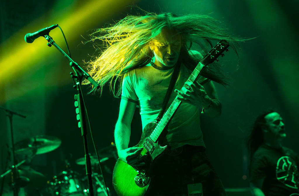 Bill Steer, of Carcass, performs at the Mandalay Bay Events Center during the Psycho Las Vegas ...