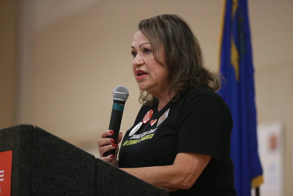 Clark County School District Trustee Linda Cavazos speaks during an event by the Nevada chapter ...