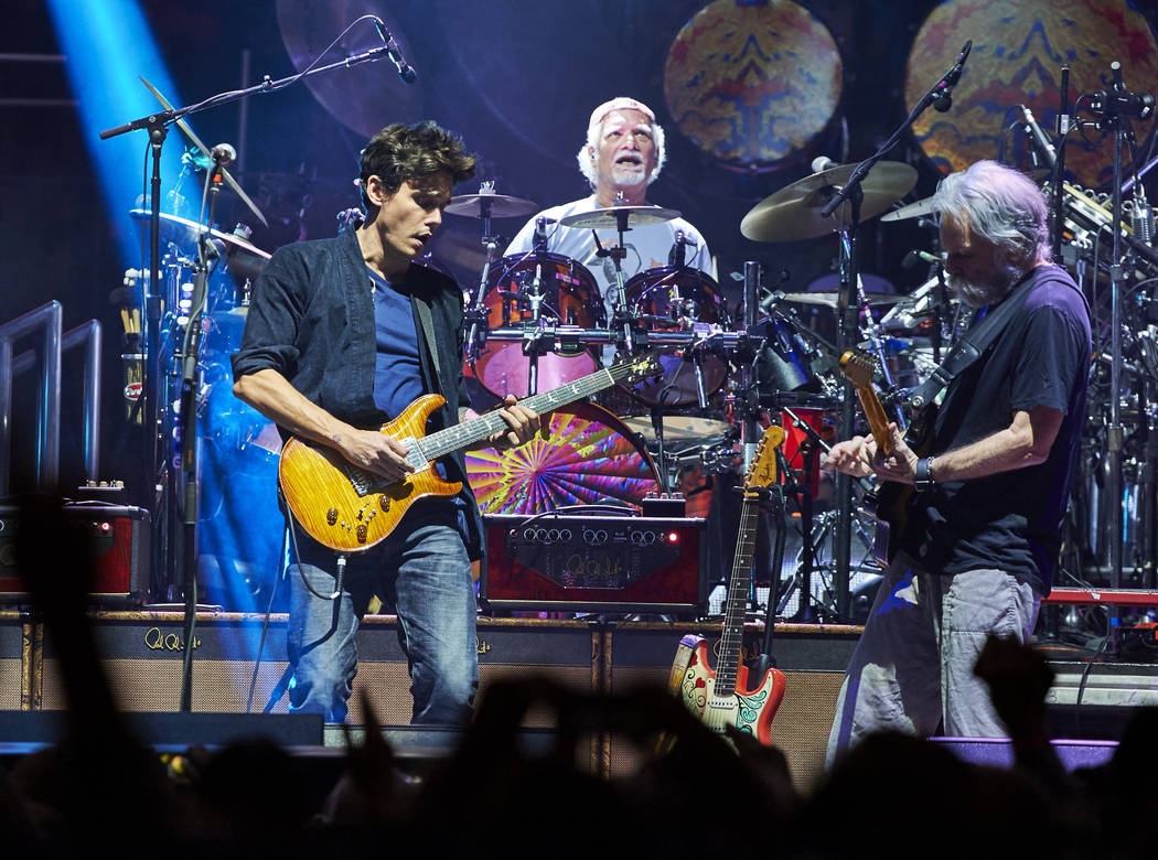 Seen here John Mayer, Bill Kreutzmann , Bob Weir of Dead & Company in concert at New Yo ...