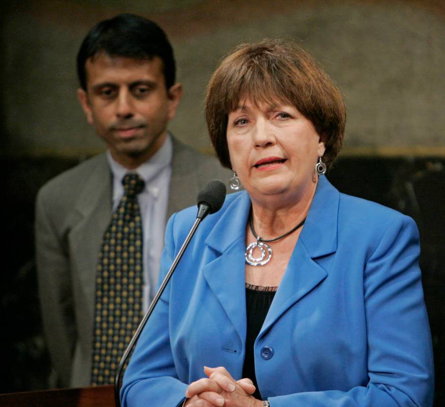 FILE - In this June 11, 2009, file photo, former Louisiana Gov. Kathleen Blanco address a news ...