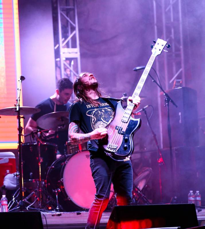 Chris Johnson, of Deafheaven, performs at the beach stage during the Psycho Las Vegas music fes ...