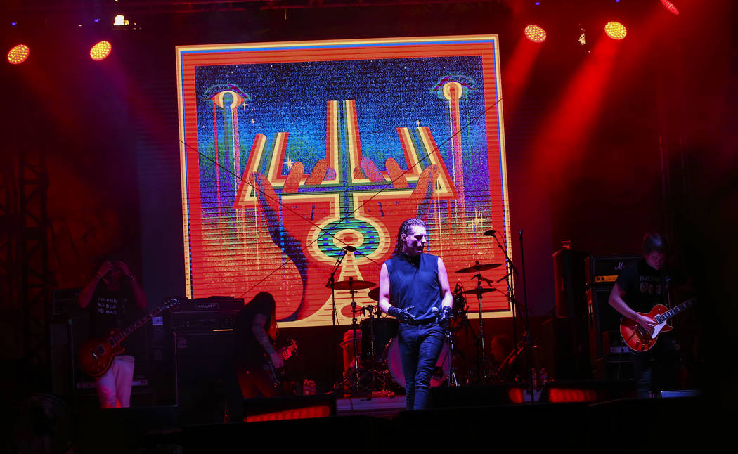 Deafheaven performs at the beach stage during the Psycho Las Vegas music festival at Mandalay B ...