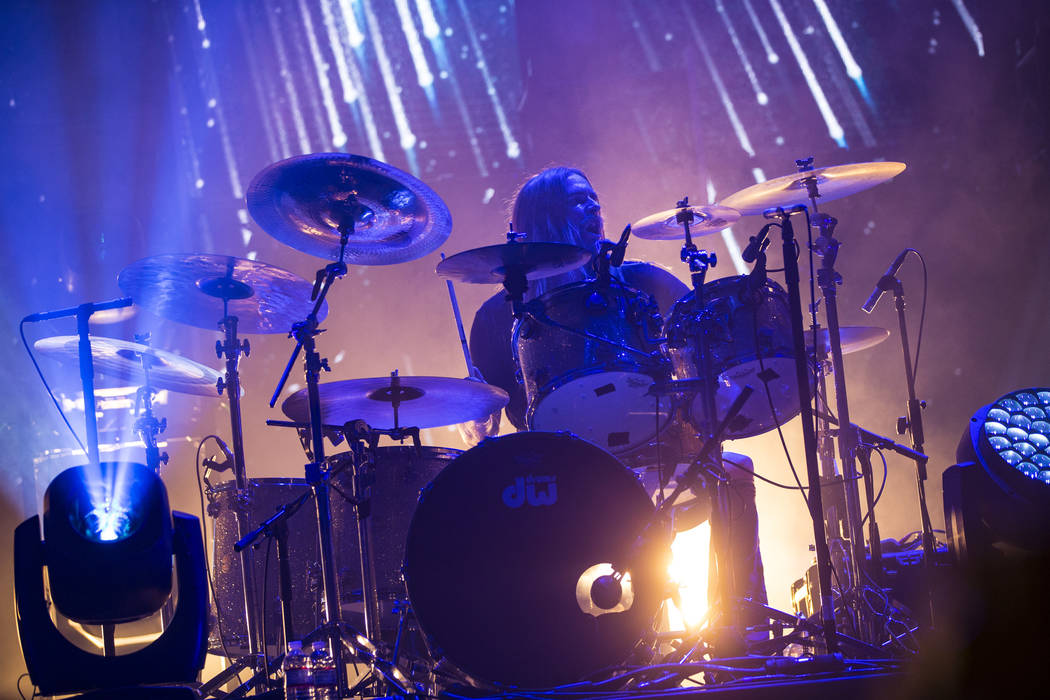 Martin Axenrot, of Opeth, performs at the Mandalay Bay Events Center during the Psycho Las Vega ...