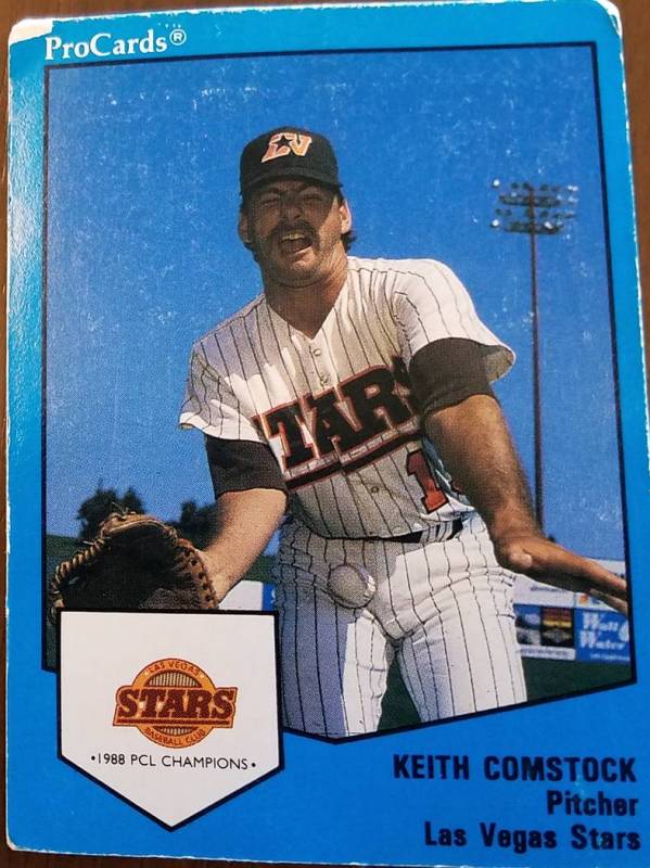 The 1988 minor league baseball card of former Las Vegas Stars relief pitcher Keith Comstock was ...