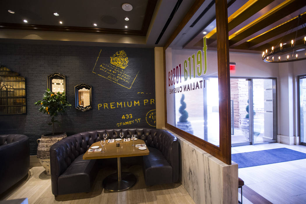 A dining booth near the outdoor entrance to Terra Rossa at Red Rock Resort in Las Vegas on Wedn ...