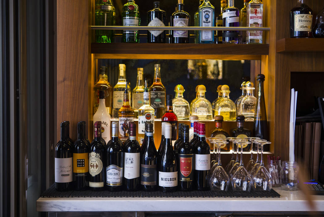 Wine and other beverages at the bar at Terra Rossa at Red Rock Resort in Las Vegas on Wednesday ...