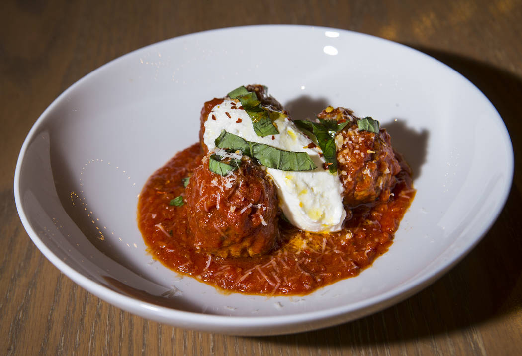 Meatballs with lemon whipped ricotta at Terra Rossa at Red Rock Resort in Las Vegas on Wednesda ...