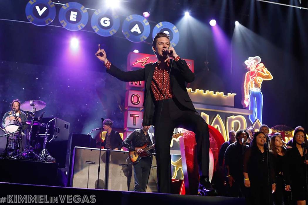 The Killers perform on “Jimmy Kimmel Live!” on Monday, April 1, 2019, in Las Vegas. The Las ...