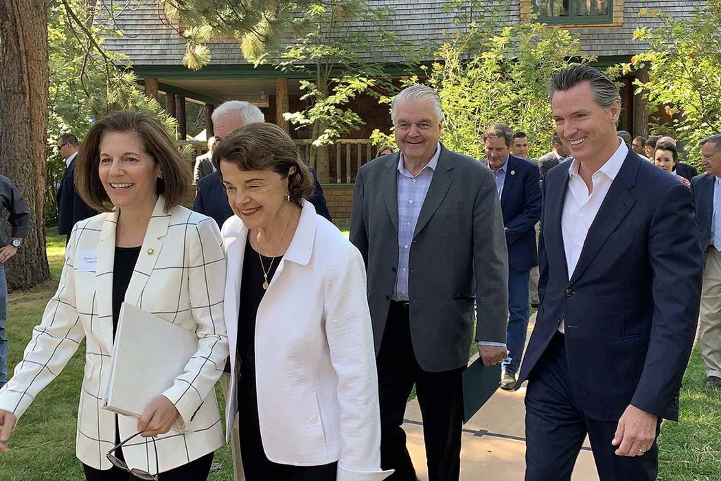 From left, Sen. Catherine Cortez Masto, D-Nev., Sen. Dianne Feinstein, D-Calif. and Nevada Gov. ...