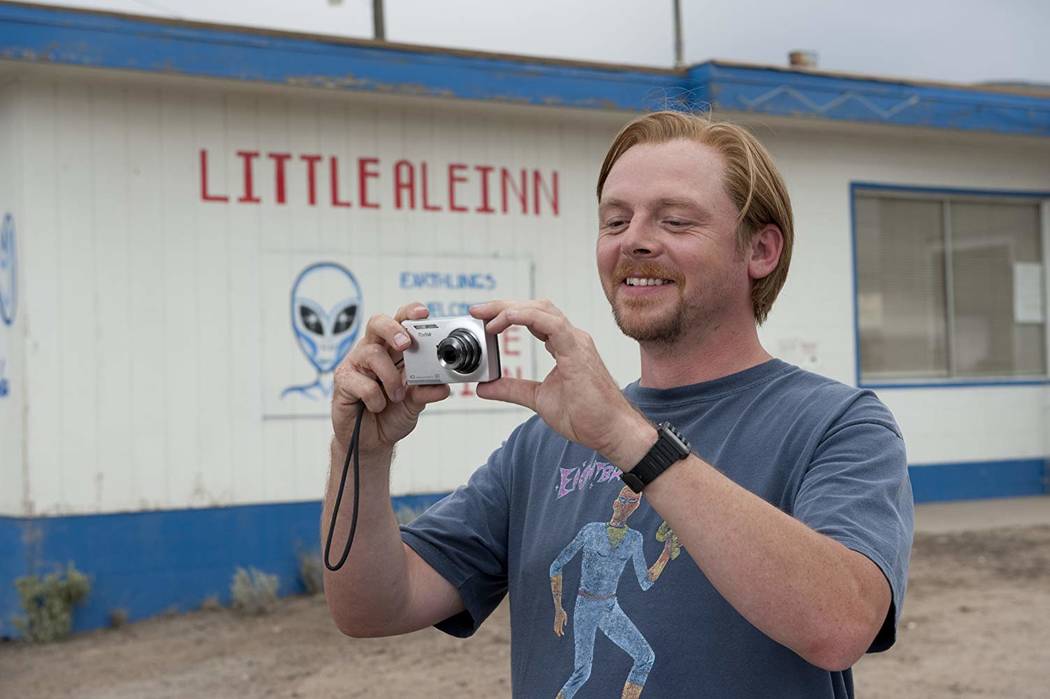 "Paul" co-star Simon Pegg is shown in front of the Little A'Le'Inn in Rachel. (2010 Universal S ...