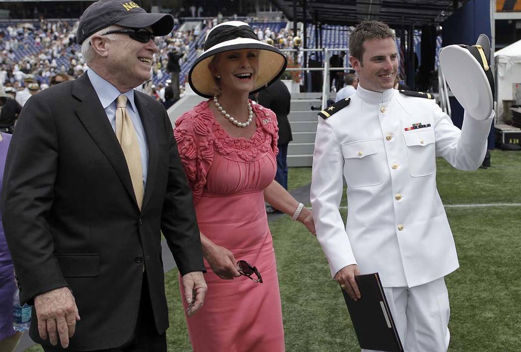 In a Friday, May 22, 2009, file photo, Sen. John McCain, R-Ariz., left, and his wife, Cindy, wa ...