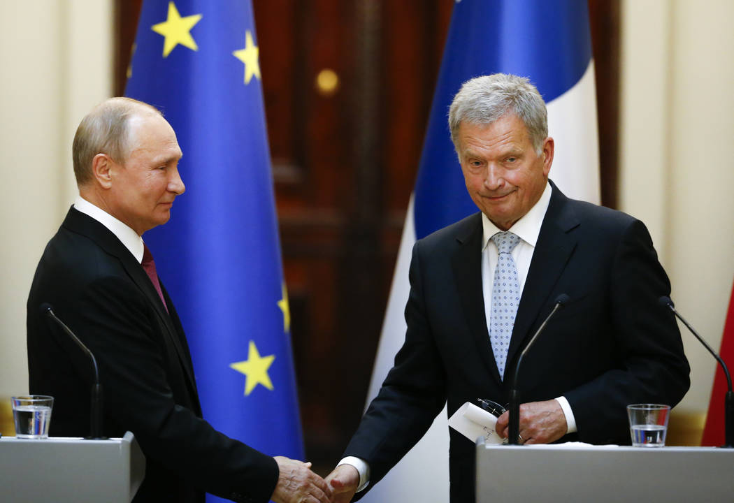 President of the Republic of Finland Sauli Niinisto, right, and Russian President Vladimir Puti ...