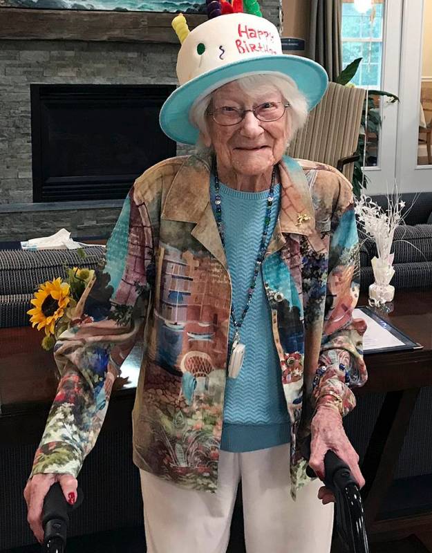 In this photo provided by Tony Venti, Hazel Nilson celebrates her 111th birthday, Wednesday, Au ...