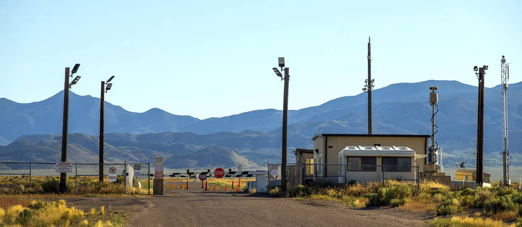 The Area 51 military base back gate at Groom Lake with no signs of activity on Aug. 1, 2019, ye ...