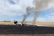 In this photo provided by the California Highway Patrol is the scene where a jet burst into fla ...