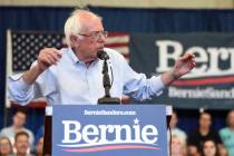 Democratic presidential hopeful Bernie Sanders speaks at the beginning of a town hall meeting t ...