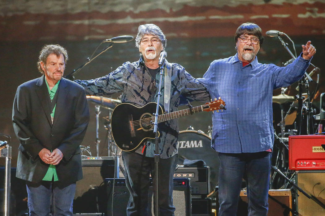 FILE - This April 6, 2017 file photo shows Jeff Cook, from left, Randy Owen and Teddy Gentry, f ...