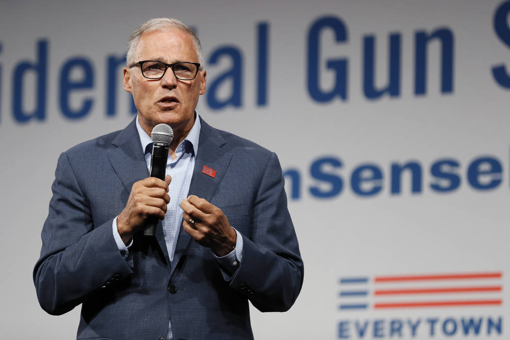 Democratic presidential candidate Washington Gov. Jay Inslee speaks at the Presidential Gun Sen ...