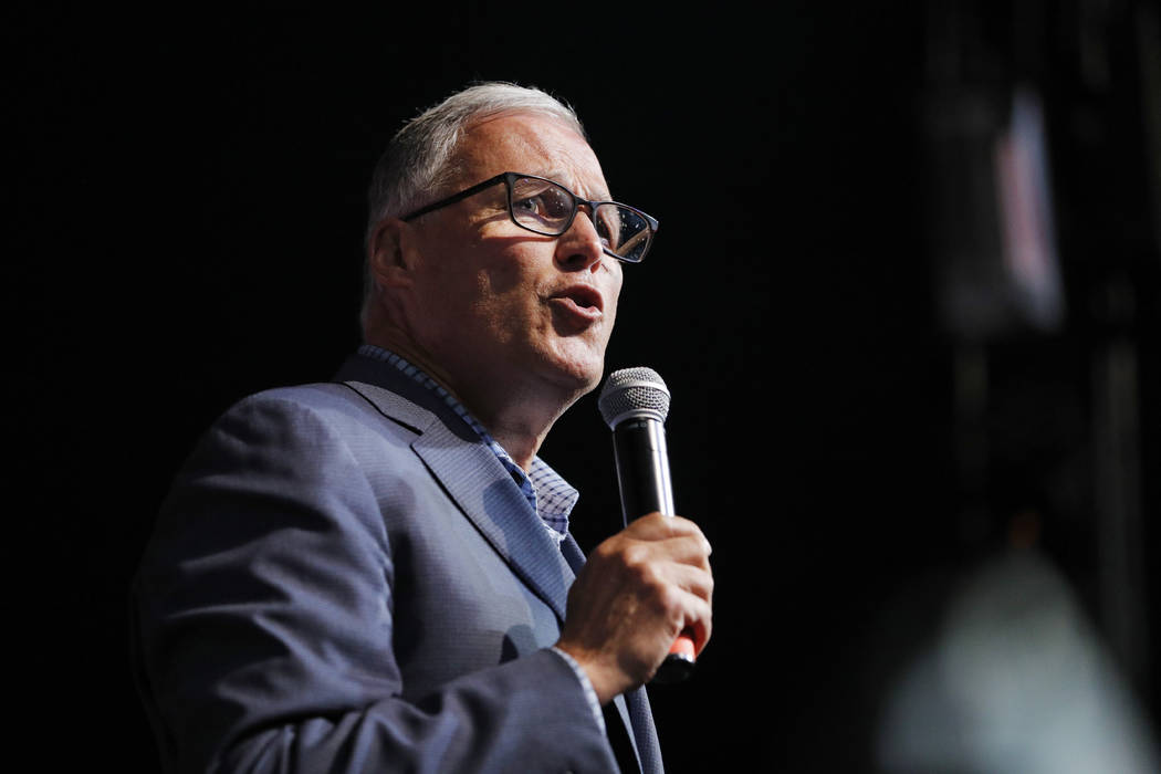 Democratic Presidential candidate Washington Gov. Jay Inslee speaks at the Iowa Democratic Wing ...