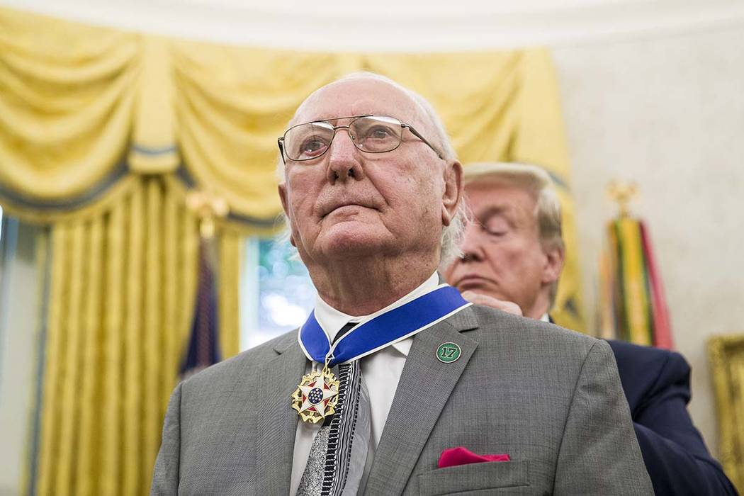 President Donald Trump presents the Presidential Medal of Freedom to former NBA basketball play ...