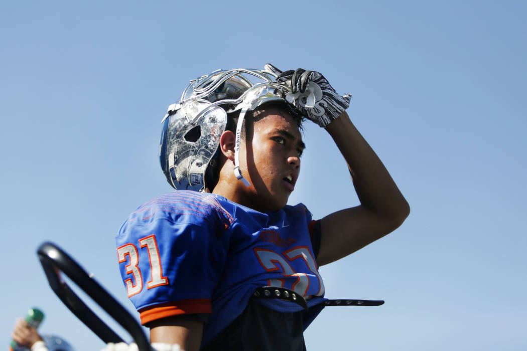 Bishop Gorman's strong safety Kodi Decambra (31) during practice at Bishop Gorman High School i ...