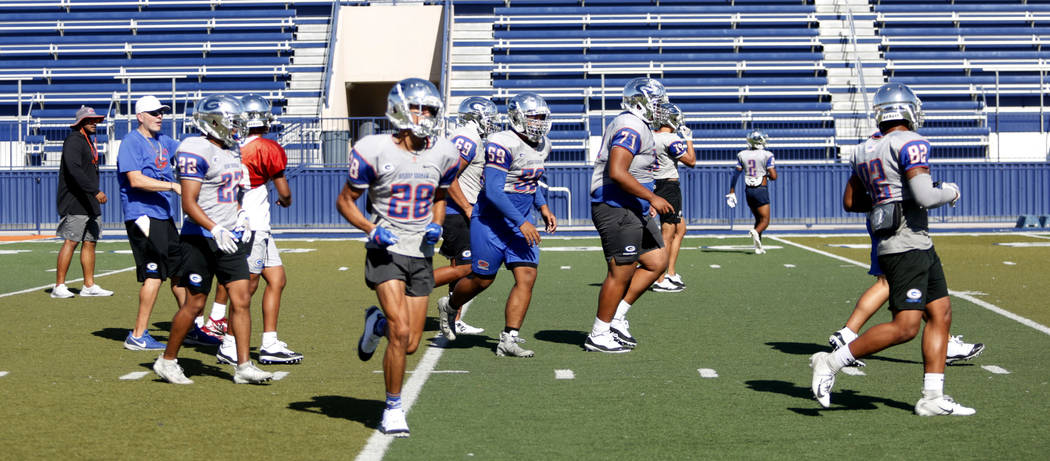 Bishop Gorman football practice underway at Bishop Gorman High School in Las Vegas on Wednesday ...