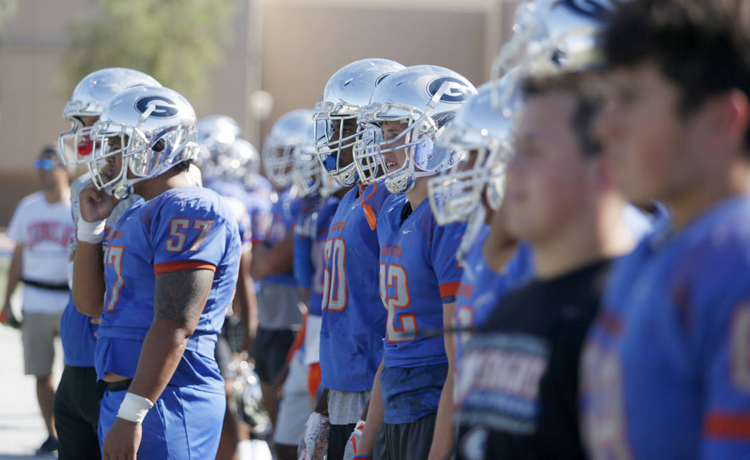 Bishop Gorman football practice underway at Bishop Gorman High School in Las Vegas on Wednesday ...