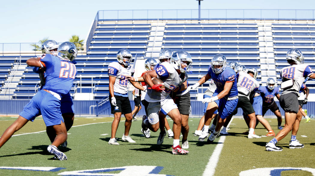 Bishop Gorman football practice underway at Bishop Gorman High School in Las Vegas on Wednesday ...